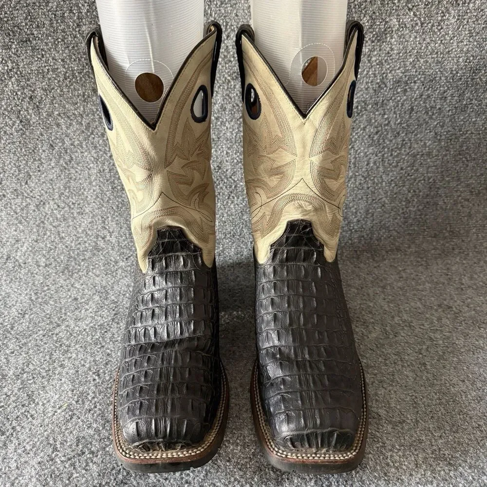 Double-H Men Caiman Western Boots Croc Embossed Leather 10.5 EE Steel Toe DH5230